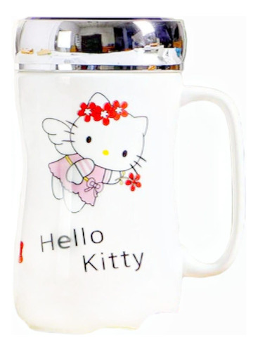 Taza Ceramica Sanrio Hello Kitty Tapa Espejo Kawaii 400ml