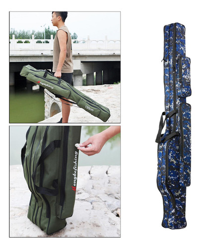 Organizador De Canas De Pesca Bolsa De 2 Camadas 150cm Azul