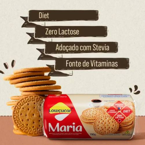 Biscoito Maria Lowçucar Zero Lactose Diet 110g Kit Com 12