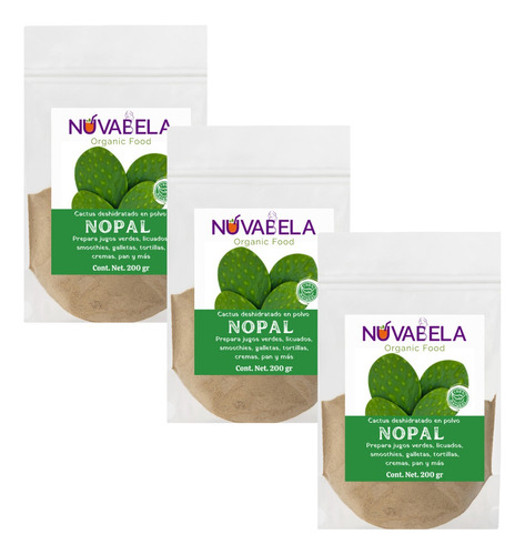 Pack 3 Nopal Nuvabela 200gr C/u En Polvo 100% Natural