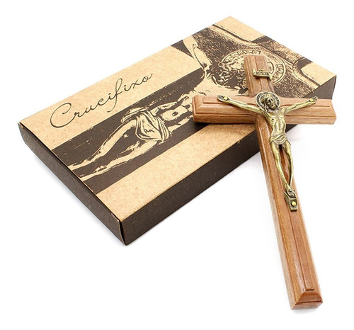 Crucifixo De Parede C/ Medalha São Bento Madeira/metal- 19cm