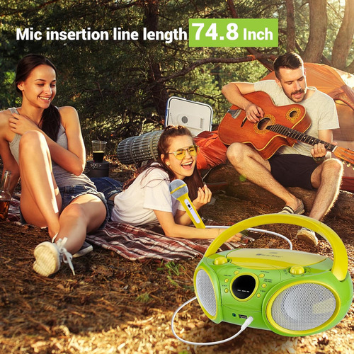 Singingwood NP030ab-yg: sistema de karaokê portátil, leitor de CD portátil com Bluetooth para rádio estéreo AM/FM, entrada para fone de ouvido, karaokê portátil compatível com AC ou bateria, verde