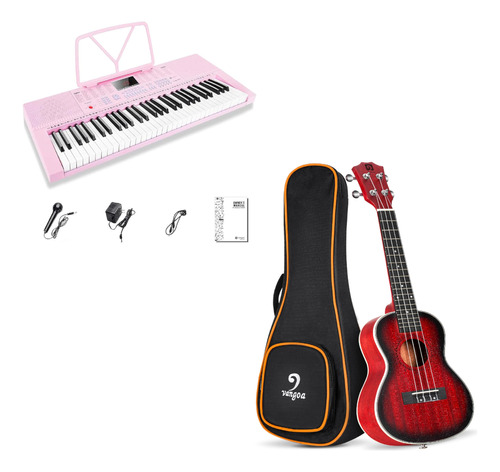 Kit De Teclado De Piano Y Ukelele Con Bolso Rojo