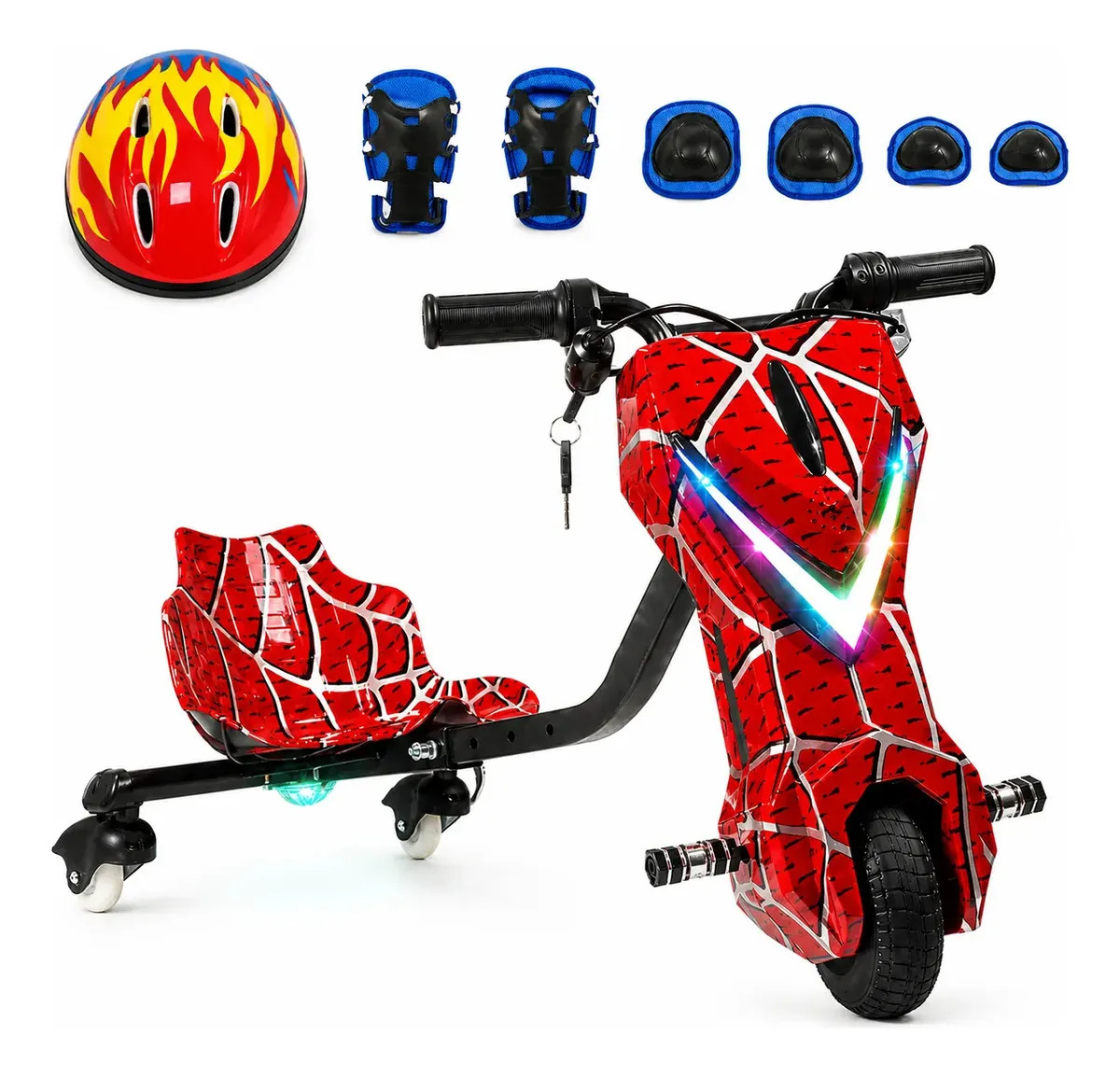 Triciclo Elétrico Drift 250W Carrinho Rolimã Infantil e Adulto com Bluetooth Som Luzes Até 15 km/h Bateria 36V Spider Aranha Zippy Toys