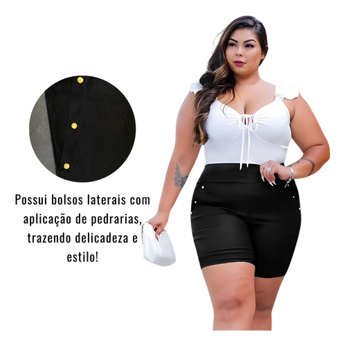 Kit 3 Short Grande Plus Tecido Estica Shortinho Bengaline