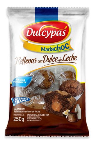 Madalena Chocolate Rellena Dulce Leche Dulcypas - Caja X 10u