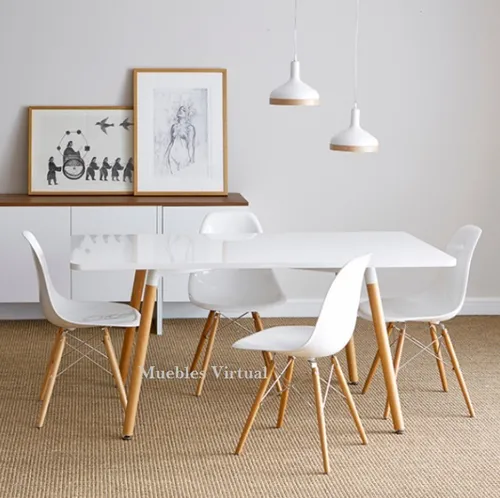 Mesa Rectangular Eames 160 X 090 Grande Madera Blanco Y Negr