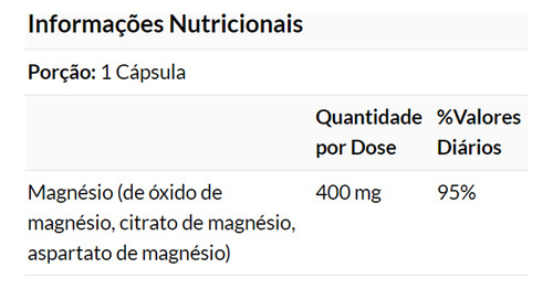 Complexo Triplo De Magnésio 400mg 100 Cápsulas Swanson