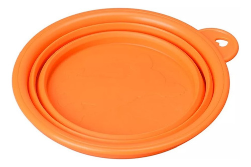 Plato Portatil Plegable Silicon Mascota 450ml Perro Gato Naranja