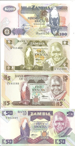 Zambia: Lote De 4 Billetes Año 1986/1988 Sin Circular