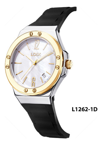 Reloj Mujer Loix® L1262-1 Negro Con Plateado, Bisel Dorado