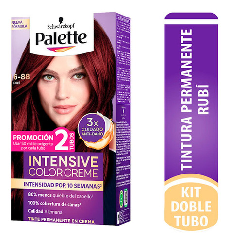 Tinte Palette Intensive Color Cream Permanente Rubi 6-88 Roj