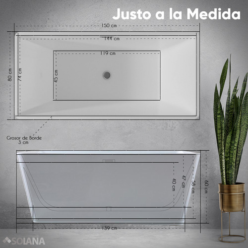 Solana Kit Tina De Baño Rectangular De Acrílico Slim 150x80x60 Cm + Grifo Independiente Monomando Cuello Cisne Gold / Bañera Rectangular Blanco Alto Brillo Kit Completo Blanco/gold Para Cuarto De Baño