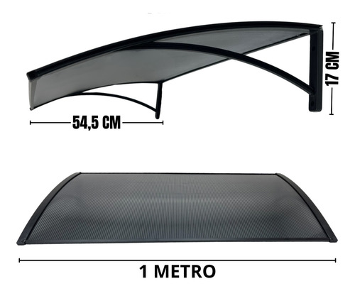 Toldo Policarbonato 1,00 X 0,50m Preto Com Kit De Instalação