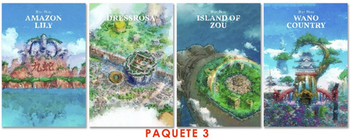 One Piece 4 Poster Islas Grande 48x33 Anime Arte Wanted Zoro