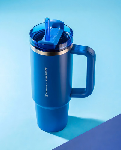 Vaso Stanley + Starbuck 30 Oz Termo Azul Acero Popote Origin Starbucks + Stanley Azul Acero Inoxidable Popote