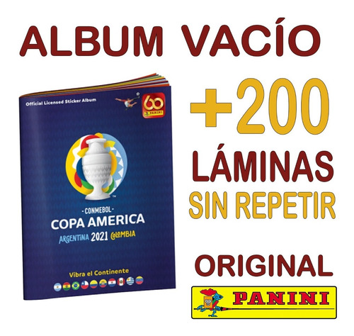 Album Copa América 2021 + 200 Laminas Sin Repetir Panini