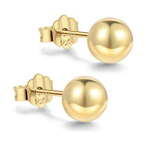 Aretes Chapados En Oro De 18 Quilates Con Bola De Plata