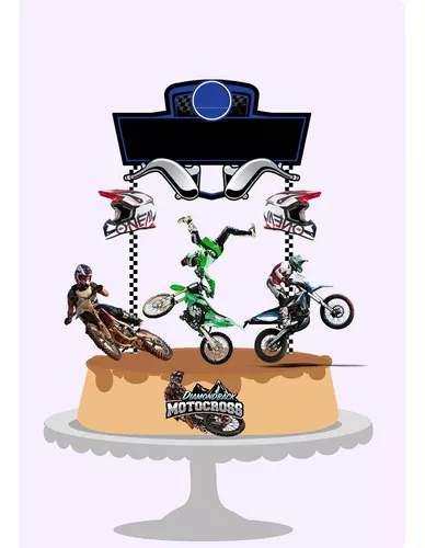 Topo de Bolo Aniversário Motocross Motos Trilha