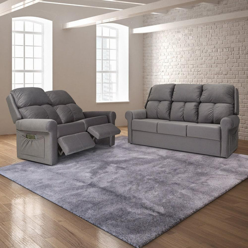 Juego de sofás Herval Fiji de 2 y 3 plazas, terciopelo grafito gris oscuro, diseño de tela lisa