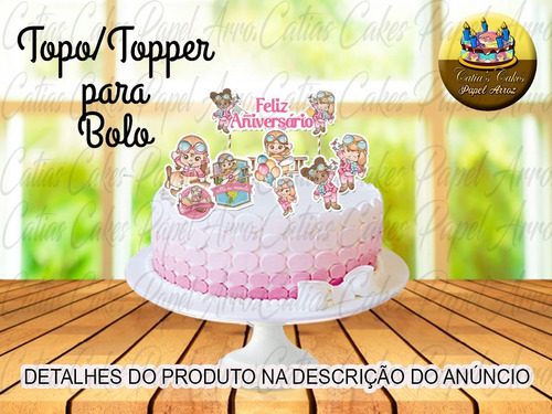 Imagem 1 de 1 de Topper Topo Para Bolo Aniversário Festa Aviadora Menina Rosa