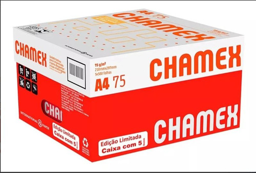Papel Sulfite Chamex A4 75g caixa 5 pacote total 2500 folhas