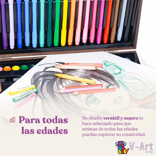 Set Arte Infantil Dibujo Maletin Madera Valija Pintura X 130