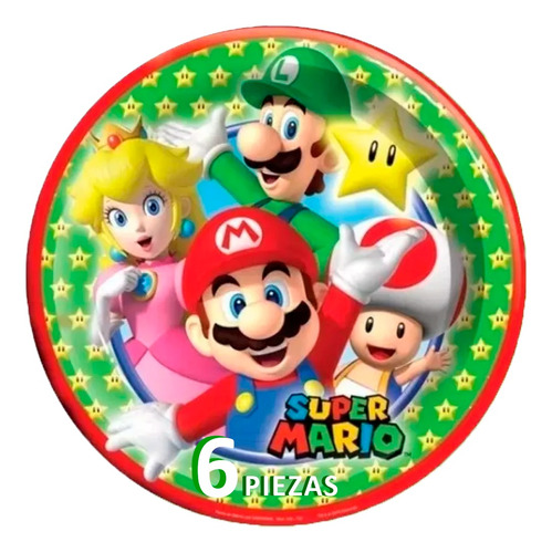 Super Mario Bros Plato Pastelero 19 Cm 6 Piezas - Marbros9 -