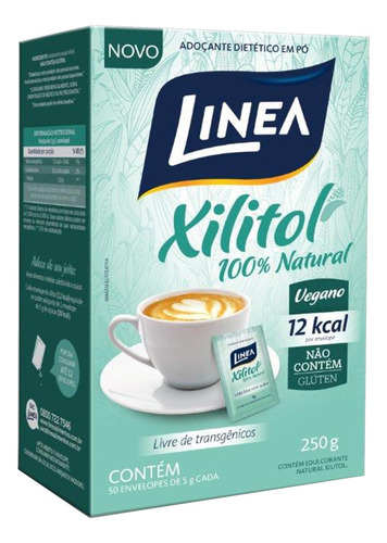 Adoçante Linea xilitol em pó sem glúten 50 unidades 250g 