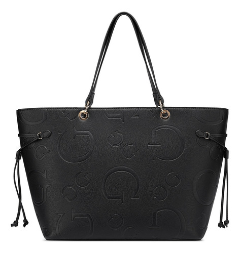 Bolsa Tote Guess Factory Con Logo Estampado Para Mujer Acabado de los herrajes Niquel Color Negro Correa de hombro Negro Diseño de la tela Liso