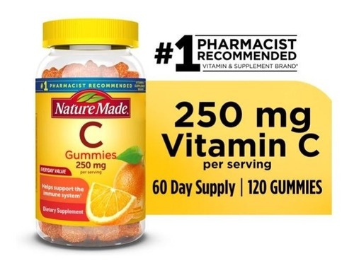 Vitamina C Adultos 250mg 120 Gomitas Apoya Sistema Inmunidad Sabor Naranja