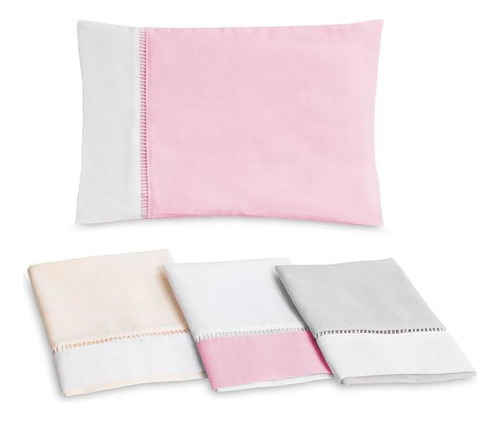 Kit 4 Fronhas Avulsas Para Mini Cama Montessoriana Algodão Cor Rosa Detalhe Ponto Palito