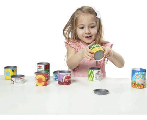 Melissa & Doug ¡juguemos De Casita! Juego De Alimentos Enlatados, Juego De Imitación, Tapas Abatibles, Construcción De Cartón Resistente (10 Latas)