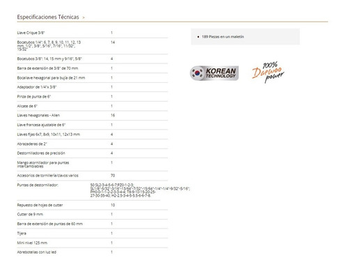 Imagen 5 de 10 de Caja Set Herramientas 189 Pzs Maletin Daewoo Llaves Tubos