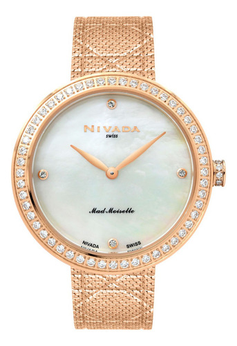 Nivada Fashion Mujer Pvd Oro Rosa Correa Dorado Oscuro Bisel Blanco Fondo Blanco