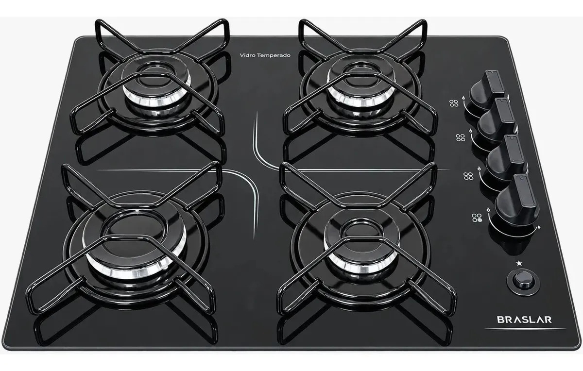 Cooktop ​Braslar Pop Gás 4  Bocas Mesa Vidro - Cor Preto 127/220v