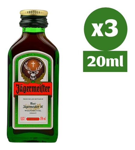 3x Jagermeister 20ml Botella Vidrio Miniatura Coleccion