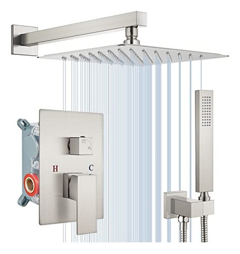 Rain Shower System Brushed Nickel Wall Mount High Press...