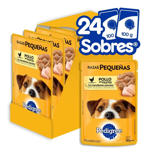 Sobres Pedigree X24 Razas Pequeñas Sabor Pollo Filetes 2400g