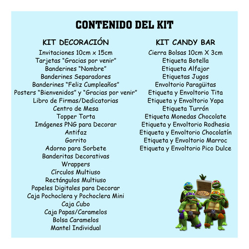 Tortugas Ninja Kit Cumpleaños Imprimible Editable Candy Bar