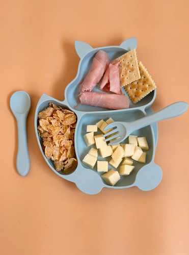 3 Baberos Para Bebé En Silicona Con Plato Y Cubiertos Color Azul Claro Baberos Con Plato De Ardilla