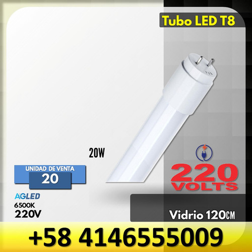Tubo Led T8 20w Vidrio 120cm 6500k 220v 1800lm 90/w