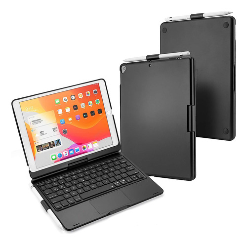 Funda Teclado Led Soporte Negra Para iPad 8 / Air 10.5