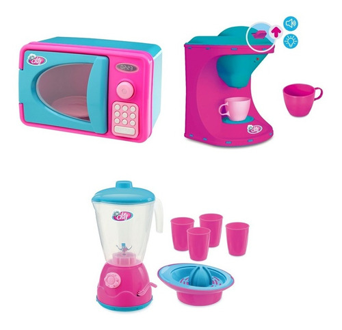 Kit Cozinha Infantil Microondas - Cafeteira - Liquidificador