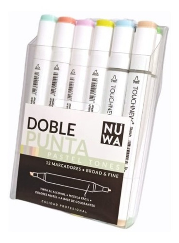 Set De 12 Marcadores Nuwa Touchnew Doble Punta Tonos Pastel