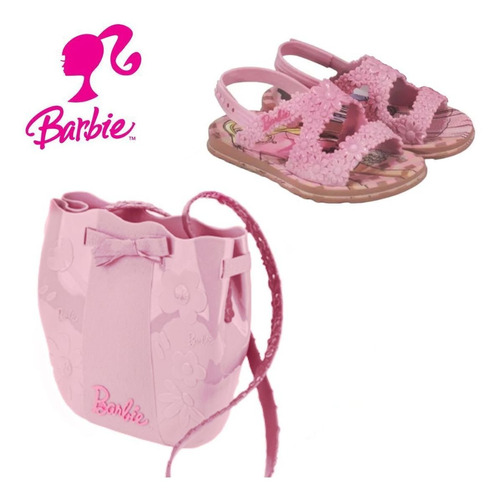 Sandalia Manina Barbie Flowers Com Bolsa Bag 22749