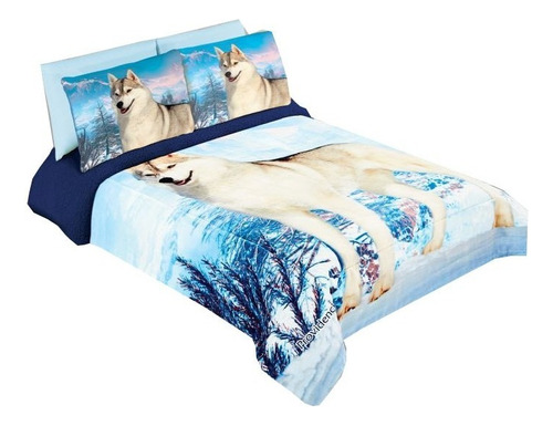 Cobertor Con Borrega Serenity Matrimonial Diseño De La Tela Lobo Nieve
