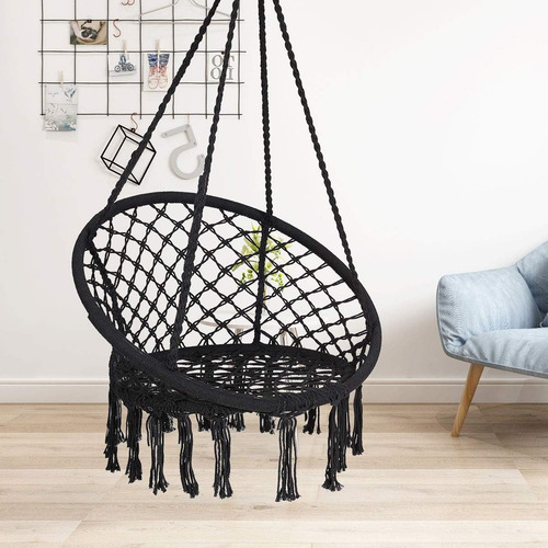 Aleissi Silla Colgante Macrame Interior Y Exterior Hogar Color Negro