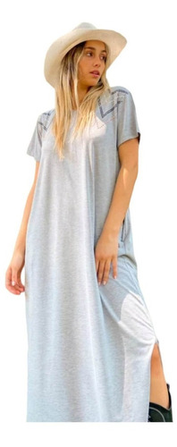 Vestidos Largos Mujer Con Mangas Bolsillos Tachas L Xl Gris