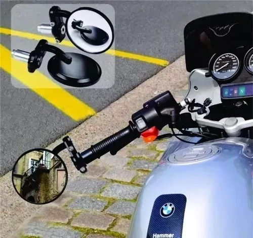 Espejos Cafe Racer Redondo Negro Barend Universales 7/8 Moto